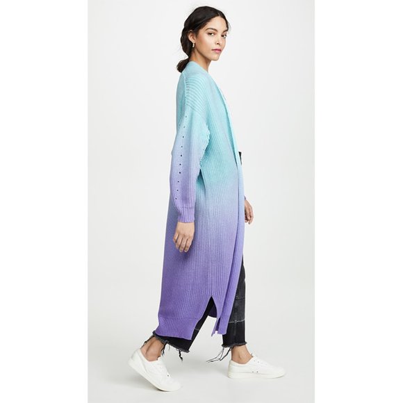 NWT Free People Come Together Cardigan Longline Sweater Ombre Crystal Cove M - Picture 2 of 14